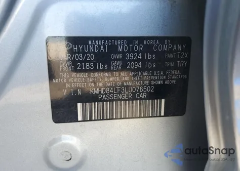 2020 Hyundai Elantra Sel from USA, damaged, VIN KMHD84LF3LU076502